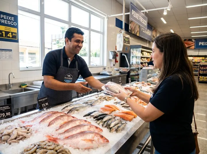 Vitrine de gelo com pescado