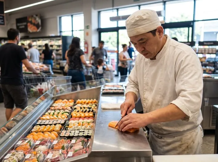 Bancada de sushi em loja